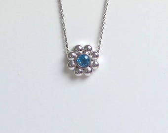 Blue Topaz Necklace 14k White Gold/ Gold Blue Topaz Necklace/ Swiss Blue Topaz/ Genuine Swiss Blue Topaz Flower Necklace/ December Gemstone