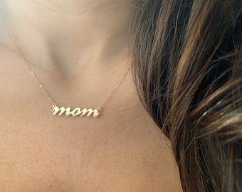 Name Plate Necklace / Mom Necklace / 14k Gold Name Necklace / Personalized Initial Necklace / Custom Name Necklace / Mothers Day Necklace