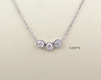 Bridal Diamond Necklace 0.24cts / 14k White Gold Diamond Necklace / Bridal Diamond Necklace / Floating Diamond / Dainty Diamond Necklace