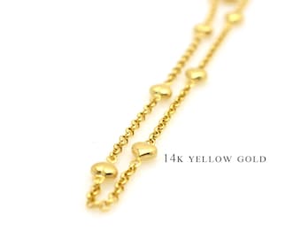 Heart ankle Bracelet / 14k Gold Heart Bracelet / Heart Station Bracelet/ Love Bracelet / Bridal Love Bracelet