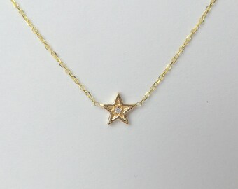 Diamond Star Necklace / Star Charm Necklace / Small Diamond Star Necklace / 14k Gold Star Charm Pendant / Celestial Star Necklace