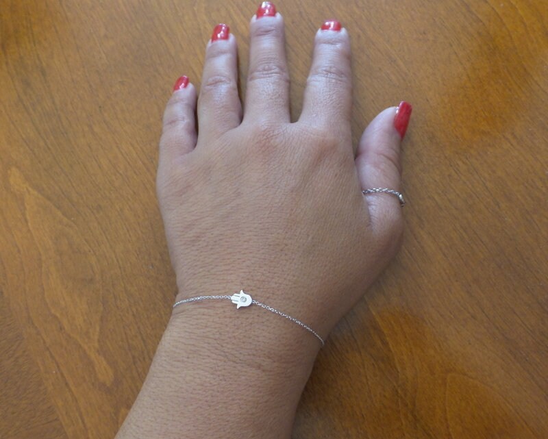 Hamsa Bracelet / 14 white Gold Hamsa Bracelet with Diamond / Gold Hamsa ...