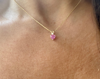 Heart Shaped Pink Sapphire Diamond Necklace 0.68CT /14k Gold Genuine Pink Sapphire Solitaire Heart Necklace October Birthstone Pink Sapphire