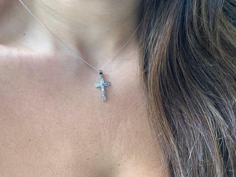 Crucifix Cross Necklace 14k White Gold Cross Necklace Unisex Gold Cross Boys Girls Cross Communion Cross Confirmation Cross Baptism