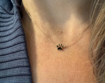 Personalized 14k Gold Paw Print Necklace: Pet Memorial Charm