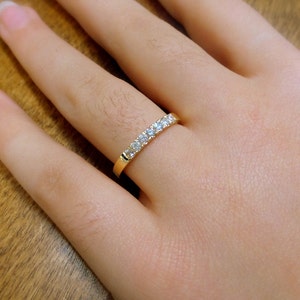 14k Yellow Gold Diamond Wedding Band: Handmade Stackable Ring