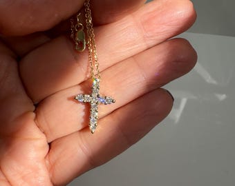 14k Gold Diamond Cross Necklace: Minimalist Religious Jewelry, 0.55ct