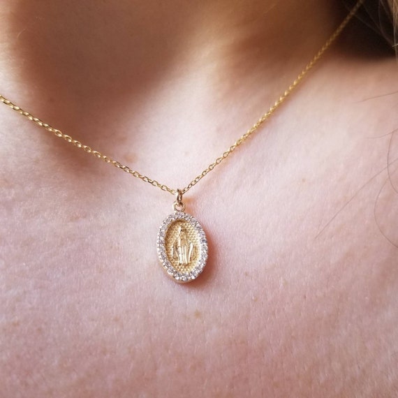 Oval Gold Filled Virgin Mary Necklace – Vedern