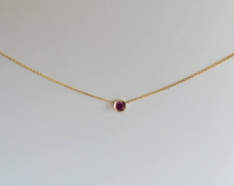 Birthstone Ruby Necklace / 14k Gold Ruby Necklace/ Delicate Ruby Necklace/ Dainty Ruby Necklace/ Solitaire Necklace/Gold Necklace