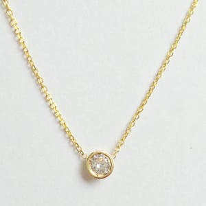 Diamond Bezel Necklace 0.18ct/ Diamond Necklace/ Diamond Solitaire Necklace/ Floating Diamond/ Dainty Diamond/ Bridal gift/ Birthday Present image 2