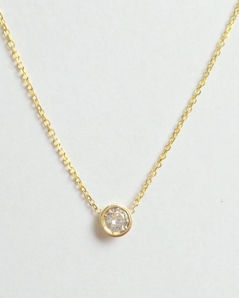 Diamond Bezel Necklace 0.18ct/ Diamond Necklace/ Diamond Solitaire Necklace/ Floating Diamond/ Dainty Diamond/ Bridal gift/ Birthday Present image 2
