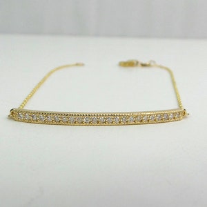 14k Gold Diamond Bar Bracelet: Dainty Cable Chain
