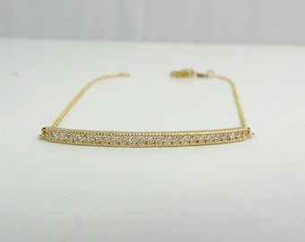 Diamond Bar Bracelet / 14k Gold Diamond Bracelet / Bridal Diamond Bracelet / Layering Bar Bracelet / Trendy  Bar Bracelet