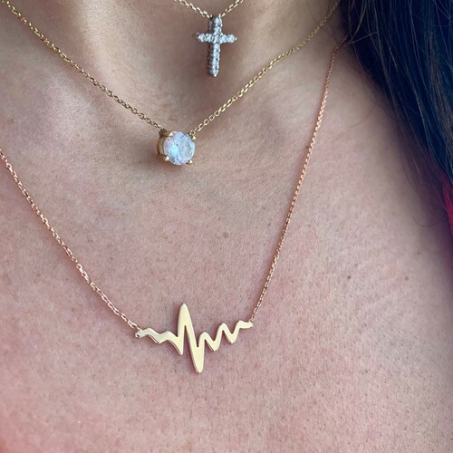 14k Rose Gold Heartbeat Necklace 