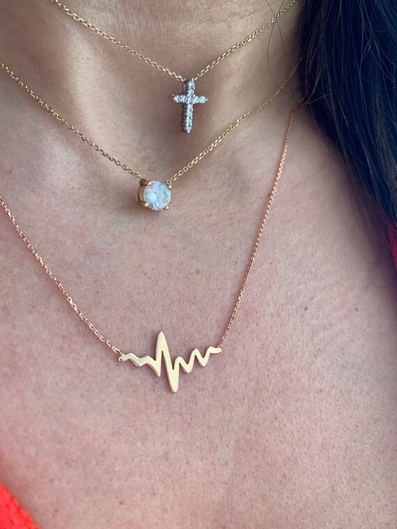 14k Rose Gold Heartbeat Necklace 