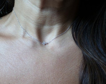 Small Diamond Cross Necklace / 14k White Gold Small Sideways Cross / Diamond Cross Necklace / 14k Communion / Confirmation / Baptism Cross