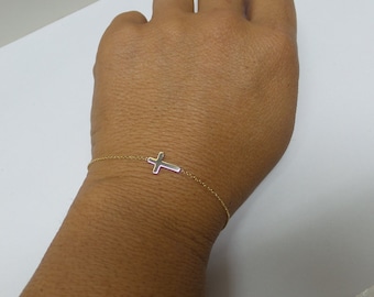 Gold Cross Bracelet / 14k Gold Cross Bracelet / Solid Gold Cross Bracelet / Baptism Gift / Communion / Christmas Gift / Religious