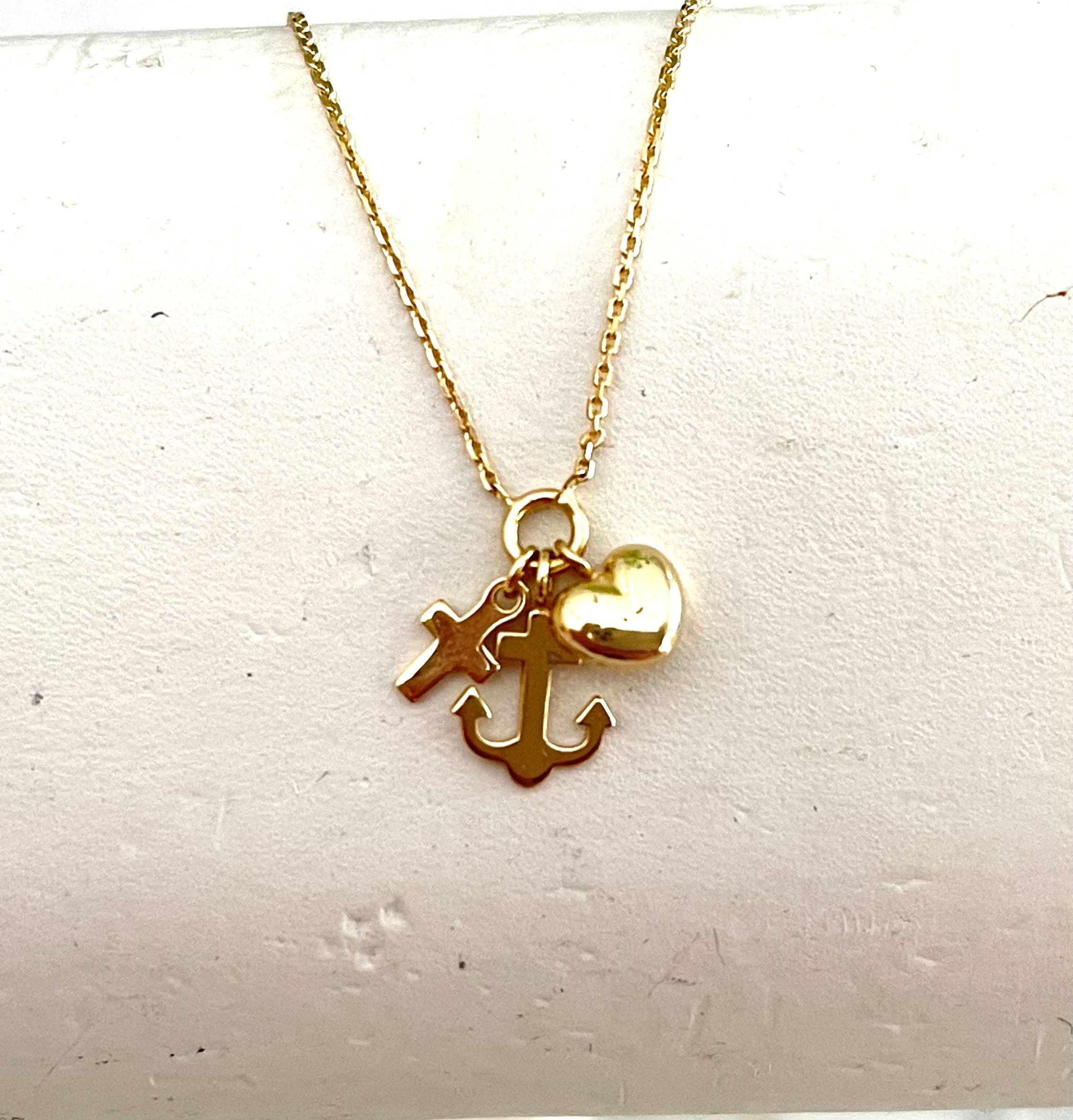 Mini Cross Heart Anchor Necklace / 14k Gold Tiny Cross Heart - Etsy
