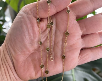 Green Tourmaline Station Necklace 3.85cts / 14k Gold Green Tourmaline Station Necklace / Genuine Layering Birthstone Necklace