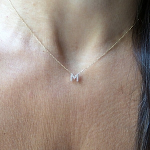 Diamond Initial Necklace / Diamond Letter Necklace / 14k Gold Letter Necklace / Moms Day Initial Diamond Necklace / Gold Diamond Letter