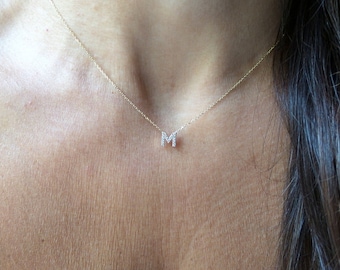 Collier initiale diamant / Collier lettre diamant / Collier lettre or 14 carats / Collier diamant initiale fête des mamans / Lettre diamant or