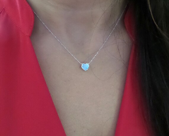 Opal Heart Necklace / 14k White Gold 