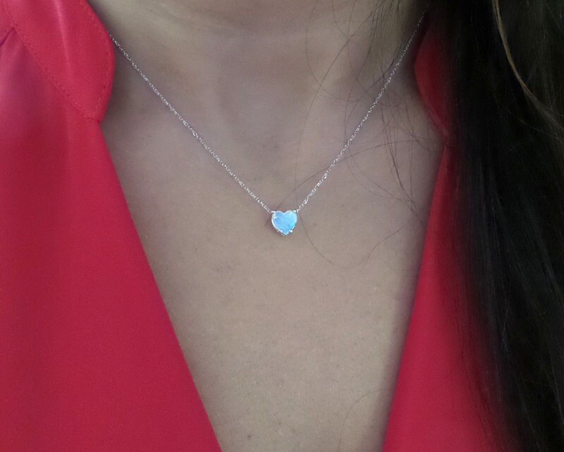 Opal Heart Necklace / 14k White Gold Opal Necklace / Gold Opal Pendant