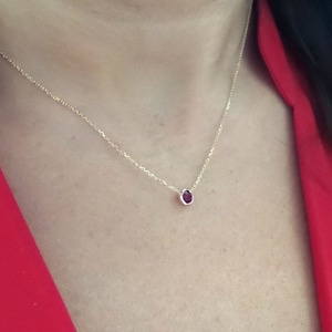 Dainty 14k Gold Ruby Necklace: Bezel Set July Birthstone