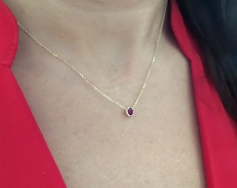 Ruby Necklace 0.30ct / 14k Gold Ruby Solitaire Necklace / Bezel Set Ruby Necklace / Minimalist Ruby Necklace / Dainty Ruby / July Birthstone