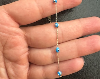 Evil Eye Bracelet / Gold Evil Eye Bracelet / Evil Eye Station Bracelet / Dainty Evil Eye Bracelet / Solid Gold Layering Evil Eye