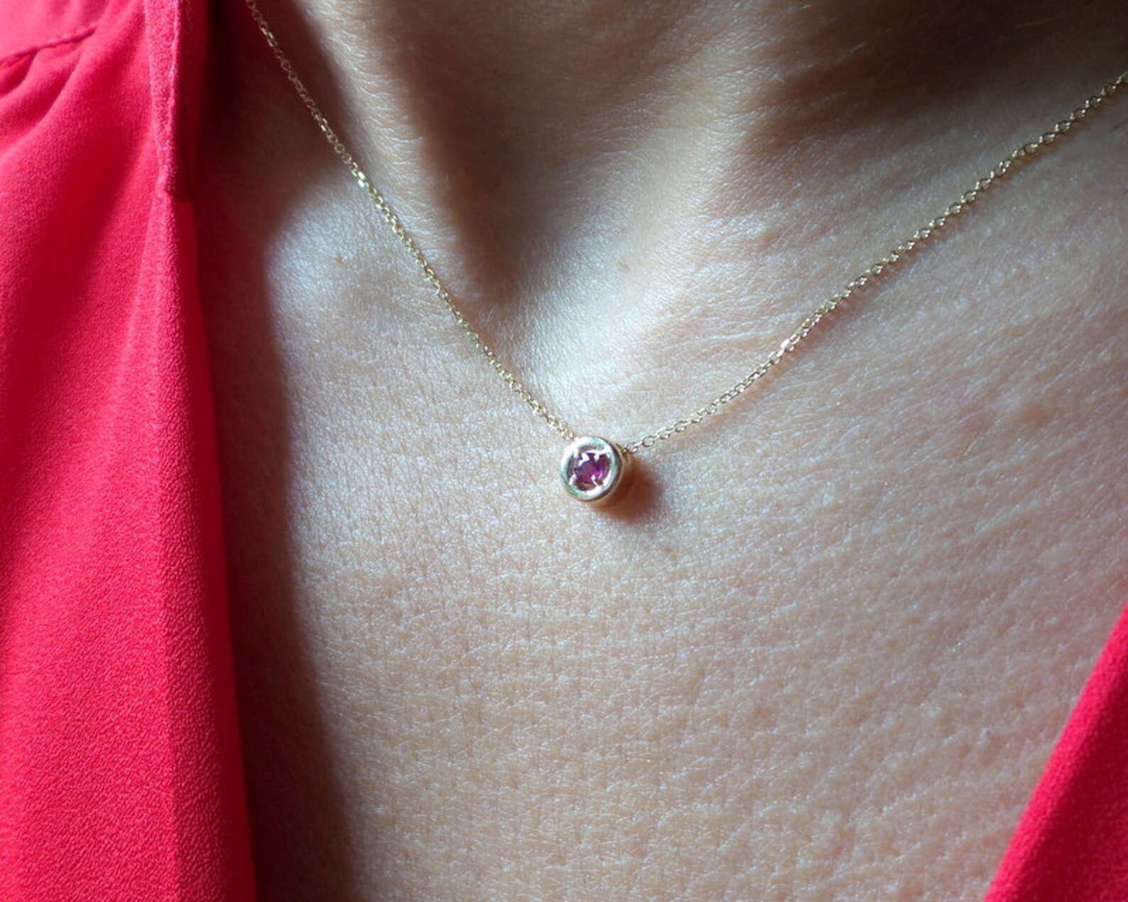 Ruby Necklace / 14k Gold Ruby Necklace / Minimalist Ruby - Etsy