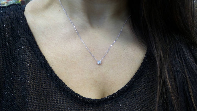 Diamond Necklace / 14k Gold Diamond Necklace 0.25CT / Prong Set Diamond Solitaire Necklace / Dainty Diamond / Floating Diamond Necklace image 9