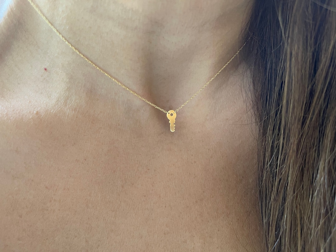 14k Solid Gold Key Necklace: Handmade Minimalist Pendant - Etsy