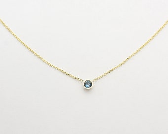 Birthstone Blue Topaz Solitaire Necklace 0.10CT / 14k Gold Topaz Necklace / Round Blue Topaz Necklace / December Birthstone / Dainty Topaz