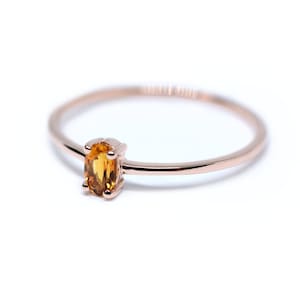 Yellow Topaz Ring 5mm by 3mm / 14k Gold Yellow topaz Solitaire Ring / Oval Yellow Topaz Ring / November Birthstone Ring