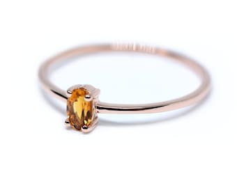 Yellow Topaz Ring 5mm by 3mm / 14k Gold Yellow topaz Solitaire Ring / Oval Yellow Topaz Ring / November Birthstone Ring