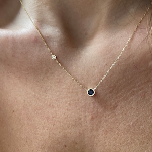 Sapphire Diamond Necklace 4 MM / Sapphire Solitaire Necklace/ Blue Sapphire Diamond Pendant / 14k Gold Sapphire Necklace / Genuine Sapphire