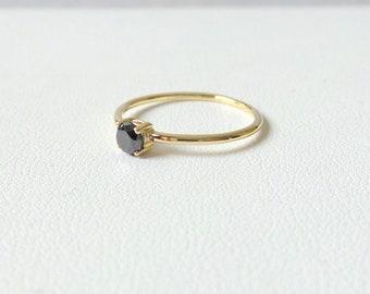 Black Diamond Ring / 14k Gold Black Diamond Ring / 14k Gold Black Diamond Ring / Dainty Gold Ring / Gold Stackable Ring / Prong Set Black