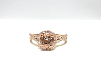Morganite Engagement Ring / 14k Rose Gold Morganite Engagement Ring /  Dainty Round Morganite Diamond Ring / Handmade Morganite Engagement