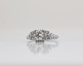Vintage Diamond Engagement Ring 0.84 Carat / 18k white gold Vintage Old European Cut Diamond Solitaire Ring VS1 H Color /