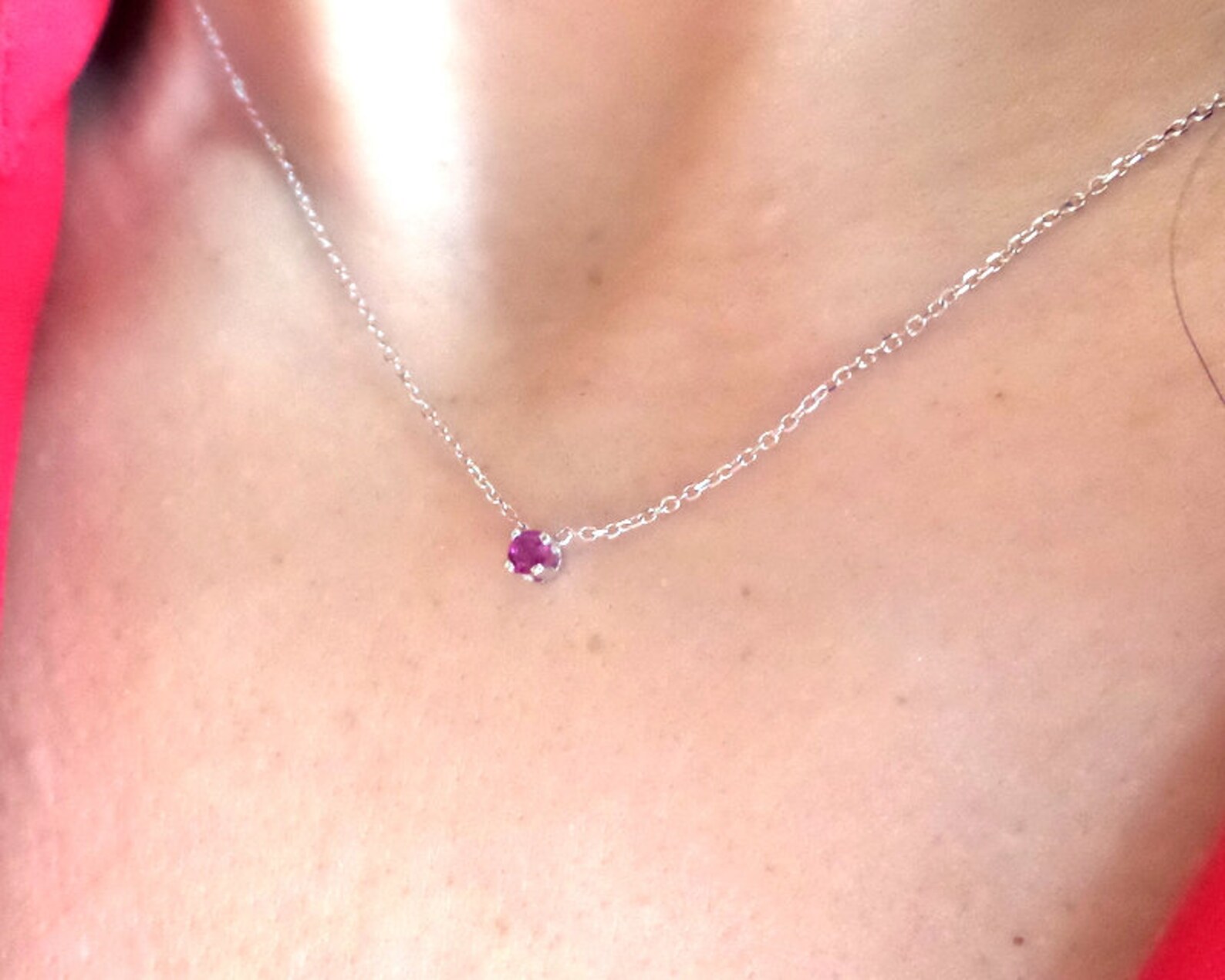 Ruby Necklace / 14k Gold Ruby Necklace 3mm / Ruby Solitaire | Etsy
