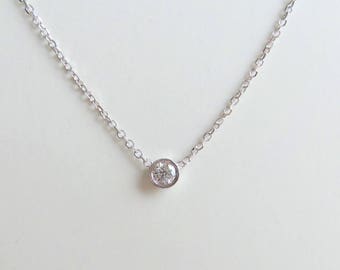 Collar Solitario de Diamantes / Collar de Bisel de Diamantes / Collar de Diamantes de Oro de 14k / Collar de Bisel de Diamantes Dainty / Regalo para ella / Aniversario