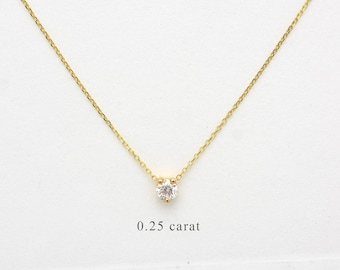 Diamond Necklace / 14k Gold Diamond Sliding Necklace / Solitaire 3 Prong Diamond Pendant / Dainty Diamond Necklace / Floating Diamond