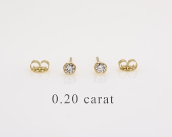 Diamond Solitaire Earrings 0.20 cts tcw (PAIR)/14k Gold Diamond Solitaire Earrings /Small Petite Diamond Earrings/Round Diamond stud Earring