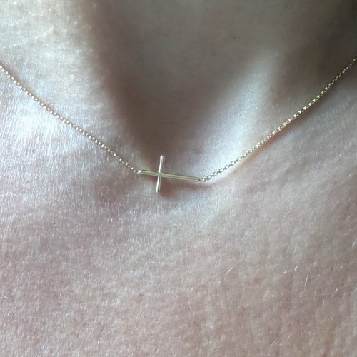 14k Gold Sideways Cross Necklace 
