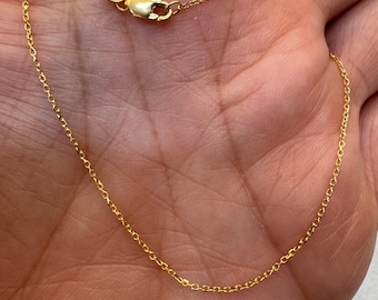14k Gold Chain / Plain Gold Chain / Solid Gold Simple Gold Chain / Diamond Cut Cable Link Chain
