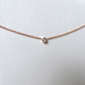Mini Diamond Necklace / 14k Rose Gold Diamond Solitaire Necklace ...
