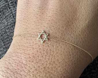 14k Gold Star of David Bracelet: Dainty Petite Jewish Jewelry