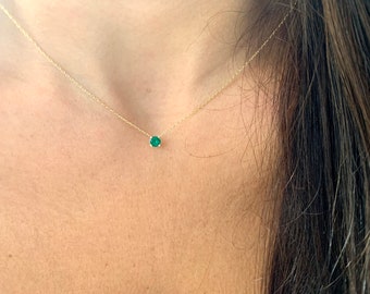 Emerald Solitaire Necklace 0.25 ct / 14k Gold Emerald Necklace / Solid Gold Emerald Necklace / Dainty Emerald / Green Emerald Necklace /May