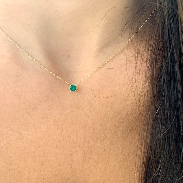 Emerald Solitaire Necklace 0.25 ct / 14k Gold Emerald Necklace / Solid Gold Emerald Necklace / Dainty Emerald / Green Emerald Necklace /May